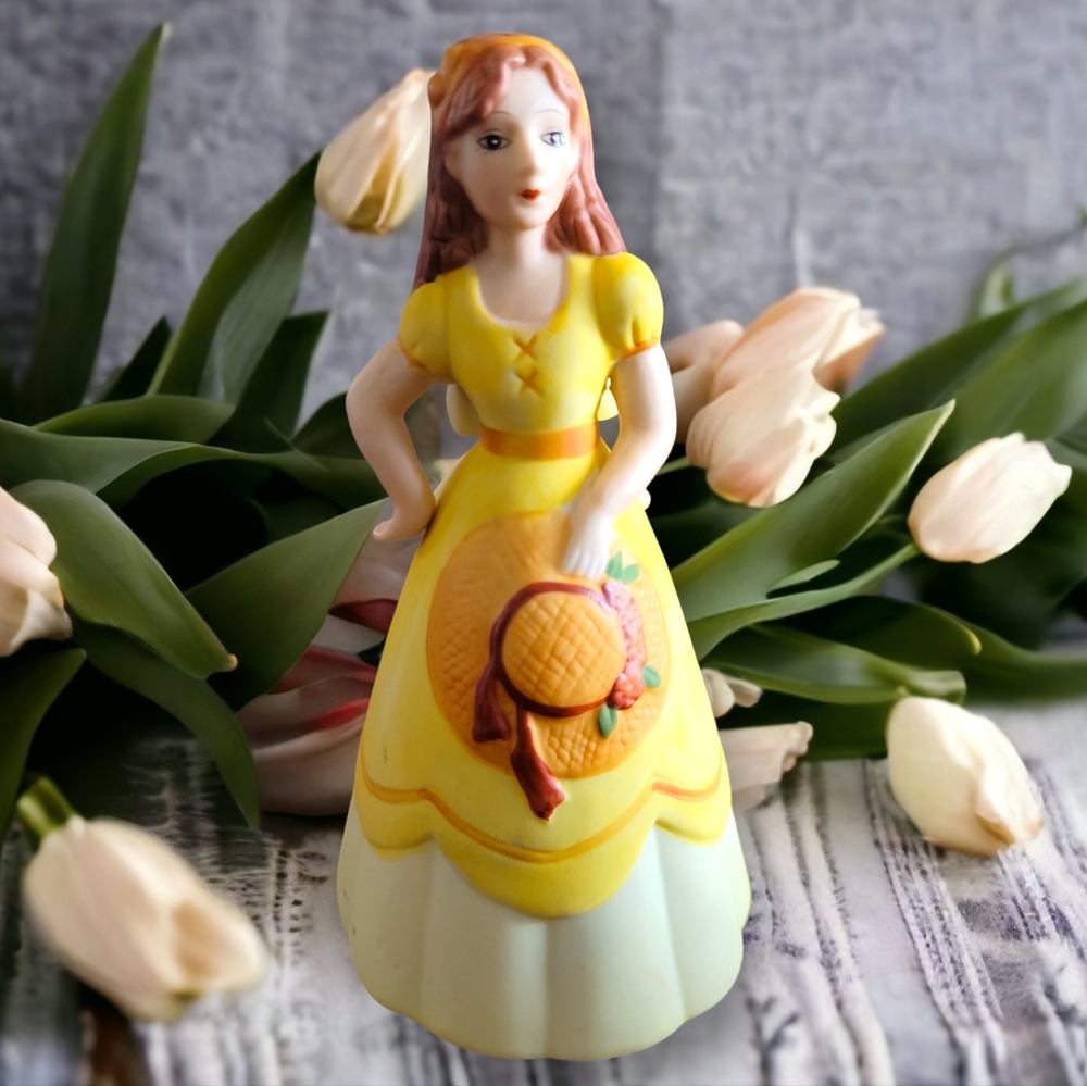 Vtg 80's Southern Bell Yellow Rose Of Texas Girl Woman Dress Hat Figurine
